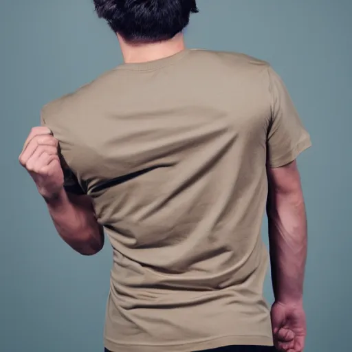 Prompt: Athletic Young man wearing a beige t-shirt and military backpack, Professional photography, Photorealism - W 768