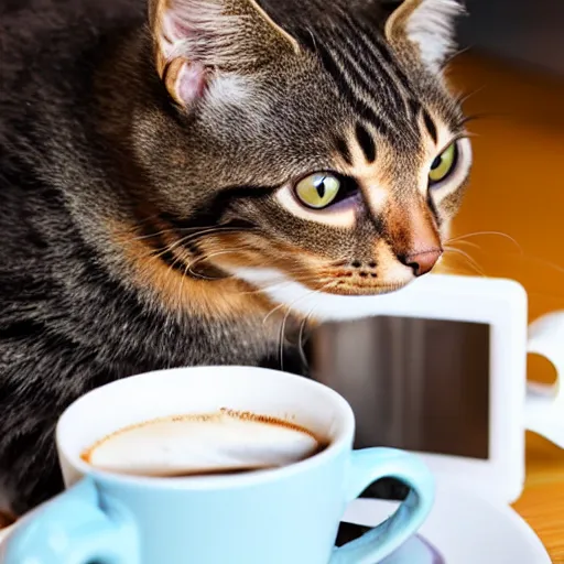 Prompt: good morning cat and coffee