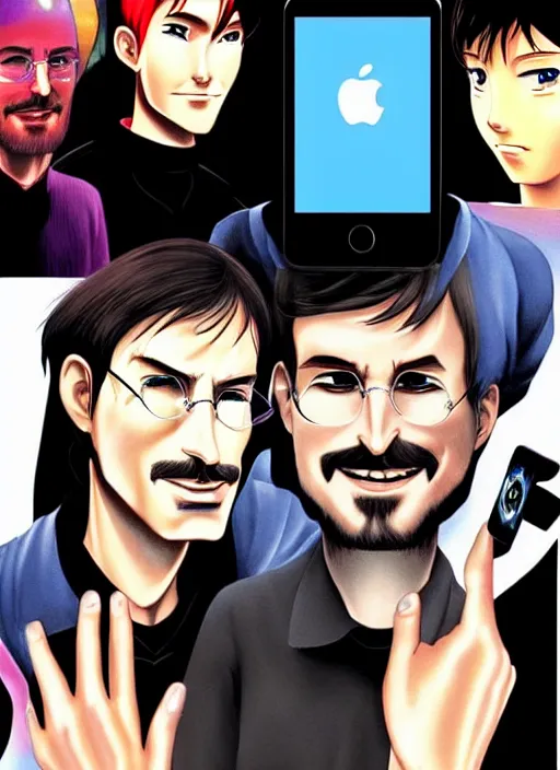 Image similar to steve jobs revealing the iphone as a manga, color, artstation trending