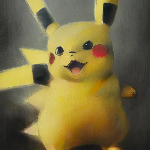 Prompt: face protrait of pikachu, realistic, ultrahd, jeremy mann painting