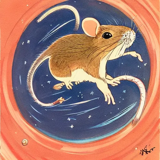 Image similar to Rat in the space, painting by Hiroshi Yoshida style