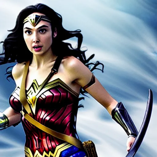 Image similar to Gal Gadot as Wonder Woman, Anime, action shot