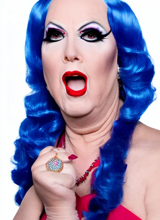 Image similar to studio portrait of lindsey graham in full drag dressed in drag dressed as a woman makeup, 8 k, studio lighting, key light, back light, sequents,