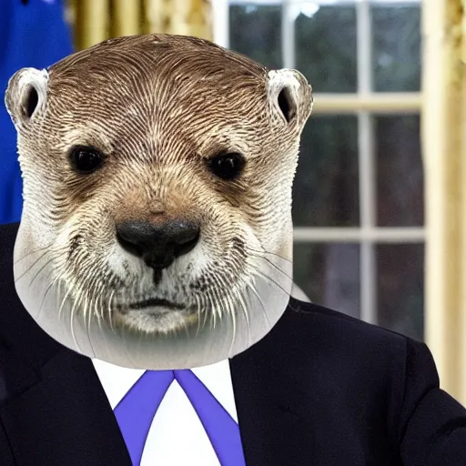 Prompt: donald trump as an otter, in the white house