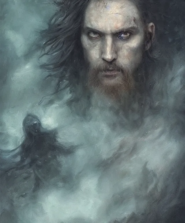 Image similar to ultra realistic color portrait painting of a tranparent 1 7 th century pirate ghost with a sword in a grotto, dark, painted, brooding, atmospheric, seascape, horror, smooth, epic, highly detailed, cinematic, by leesha hannigan, ross tran, thierry doizon, kai carpenter