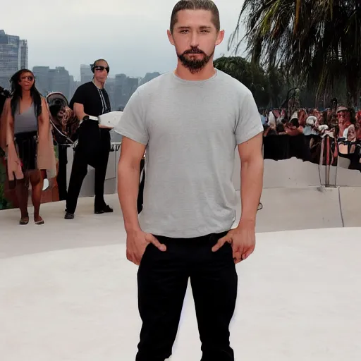 Prompt: Shia Lebeouf standing on a cloud.