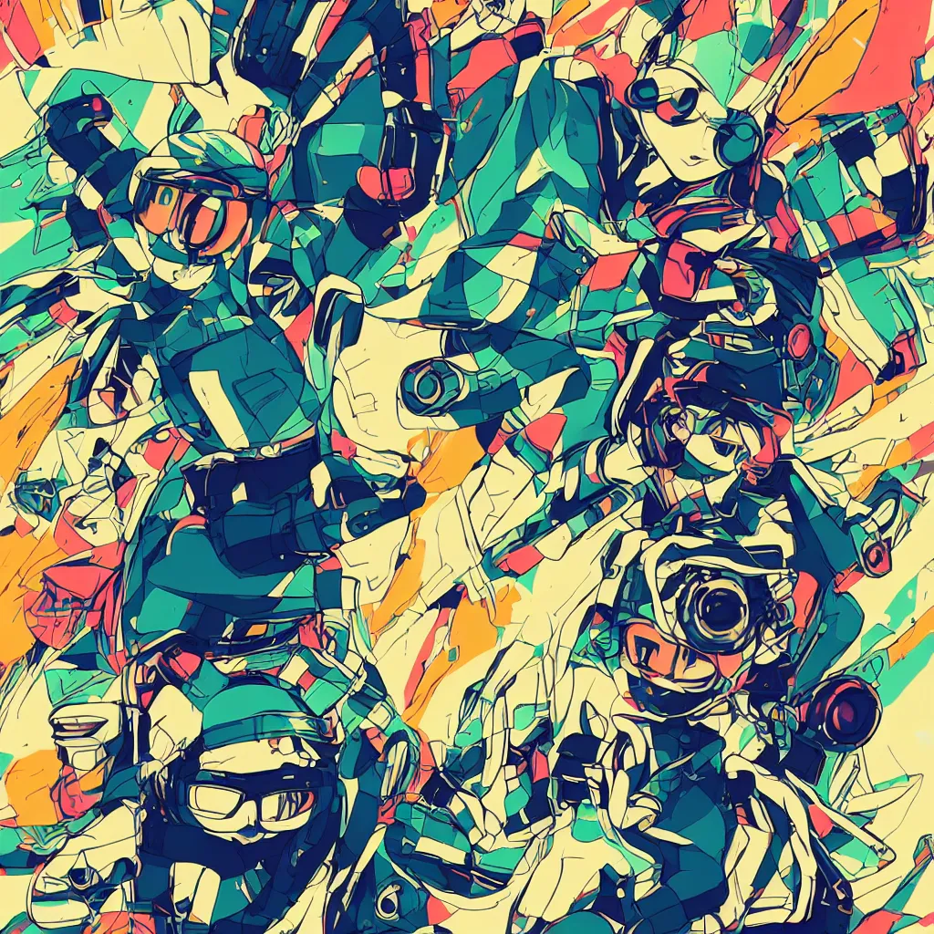 Image similar to in love ryuta ueda artwork, jet set radio artwork, stripes, gloom, space, cel - shaded art style, broken rainbow, data, minimal, speakers, code, cybernetic, dark, eerie, cyber