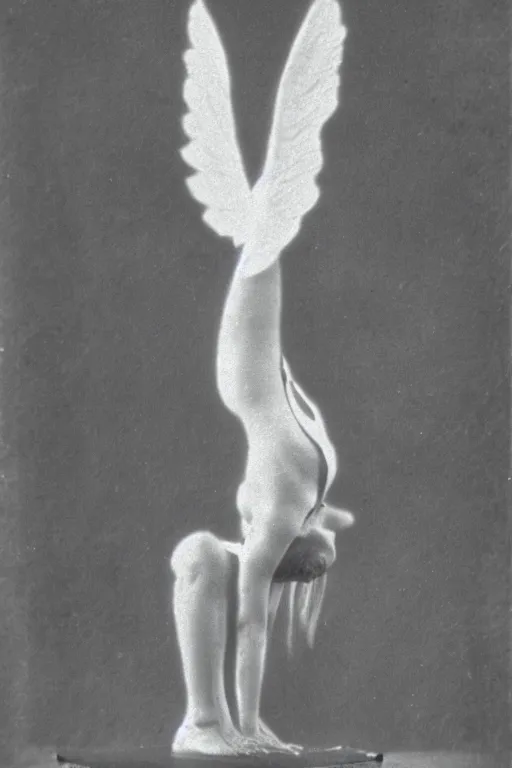 Image similar to old realistic photo of an real angel, angel is doing yoga, photograph, early 1 9 0 0's, black and whitehighly detailed, matte, sharp focus, smooth, sharp focus, illustration