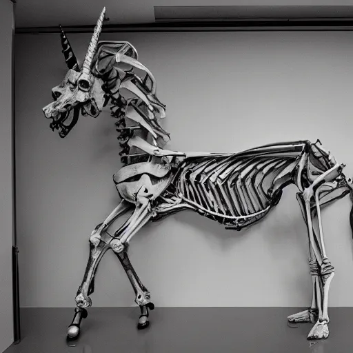 Prompt: unicorn skeleton wikimedia museum photograph