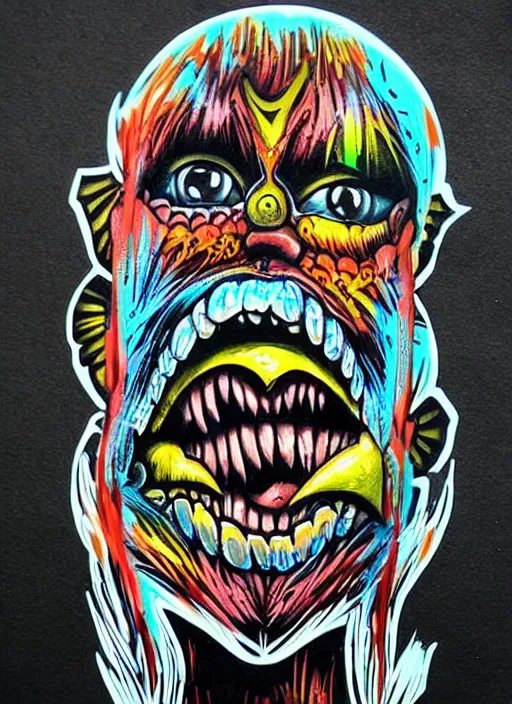 Image similar to beautiful graffiti monsters on black background paper