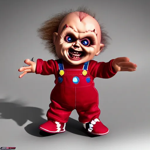 Image similar to screaming chucky doll in shape of balloons octane render