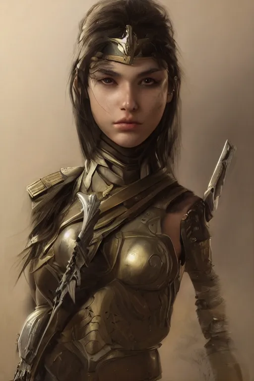 Prompt: a photorealistic painting of an attractive young girl, partially clothed in battle armor, olive skin, long dark hair, beautiful bone structure, symmetrical facial features, intricate, elegant, digital painting, concept art, illustration, sharp focus, minimal artifacts, from Metal Gear, in the style of Ruan Jia and Mandy Jurgens and Greg Rutkowski, trending on Artstation, award winning