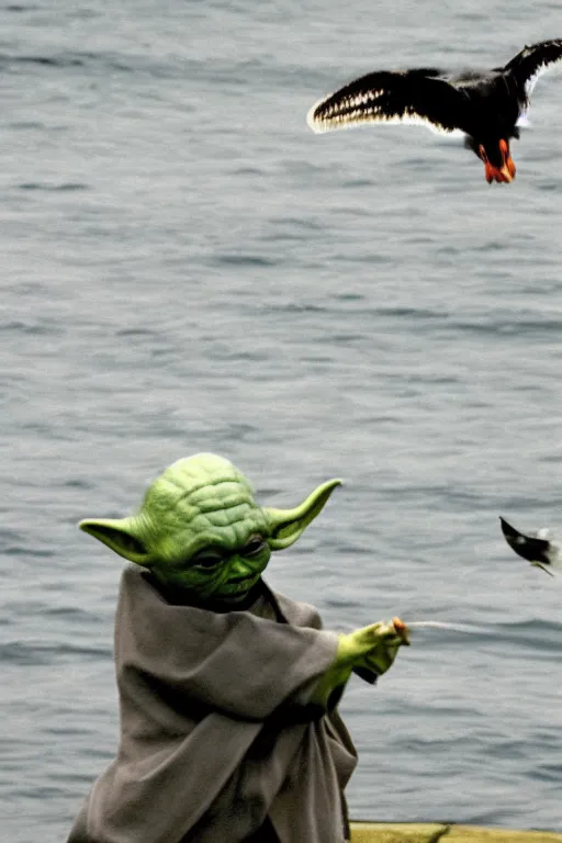 Image similar to Yoda smacking a seagull