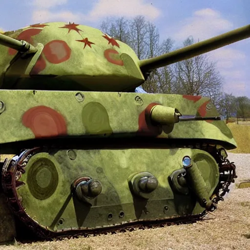 Image similar to wwii tank with amusement part camouflaged paint