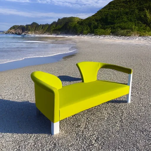 Image similar to photo of a chartreuse sofa on the beach