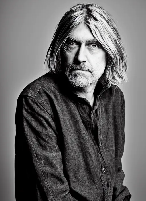 Image similar to DSLR photo portrait still of 55 year old age 55 Kurt Cobain at age 55!!!, 85mm f1.8