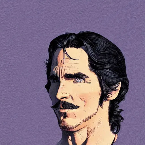 Image similar to christian bale retro minimalist portrait by jean giraud, moebius starwatcher comic, 8 k