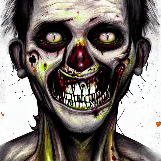 Prompt: smiling zombie portrait, digital art