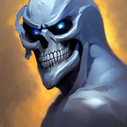 Image similar to greg manchess portrait painting of partially armored powerful skeletor overwatch character, medium shot, asymmetrical, profile picture, organic painting, sunny day, matte painting, bold shapes, hard edges, street art, trending on artstation, by huang guangjian, gil elvgren, ruan jia, greg rutkowski, gaston bussiere