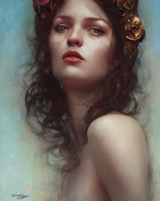 Image similar to a highly realistic, true to life portrait of a young woman, by karol bak, james jean, tom bagshaw, rococo, sharp focus, trending on artstation, cinematic lighting, hyper realism, octane render, 8 k, hyper detailed.