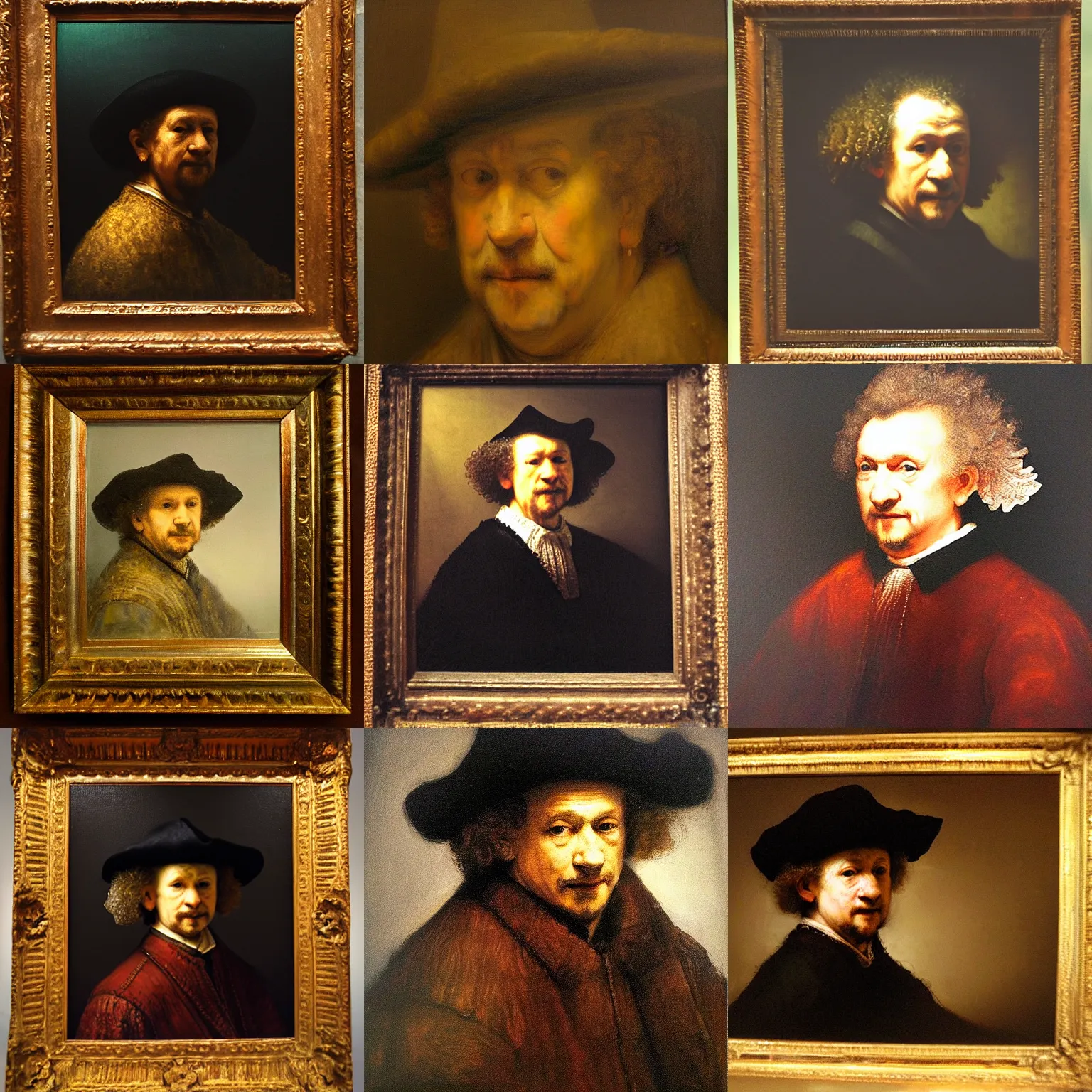 Prompt: self - portrait of rembrandt, low key lighting, dark bacgkground, oil canvas by rembrandt