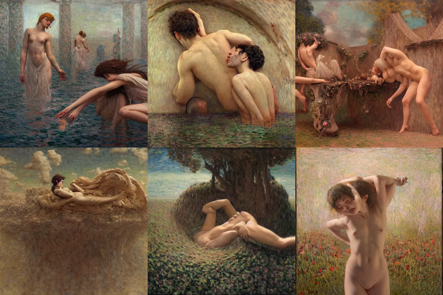 Prompt: metaphor of the collapse of a physical structure, in the style of jeremy enecio, intricate, miles johnston, monet, cynical realism, john william godward, painterly, yoshitaka amano, miles johnston, louise zhang, matt murphy, enes dirig, pekka halonen, finnish naturalism, realism