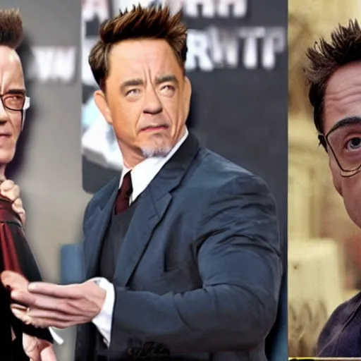 Image similar to a mortal kombat fight of tom hanks vs robert downey jr