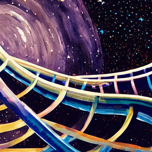 Prompt: Liminal space in outer space, Rollercoaster