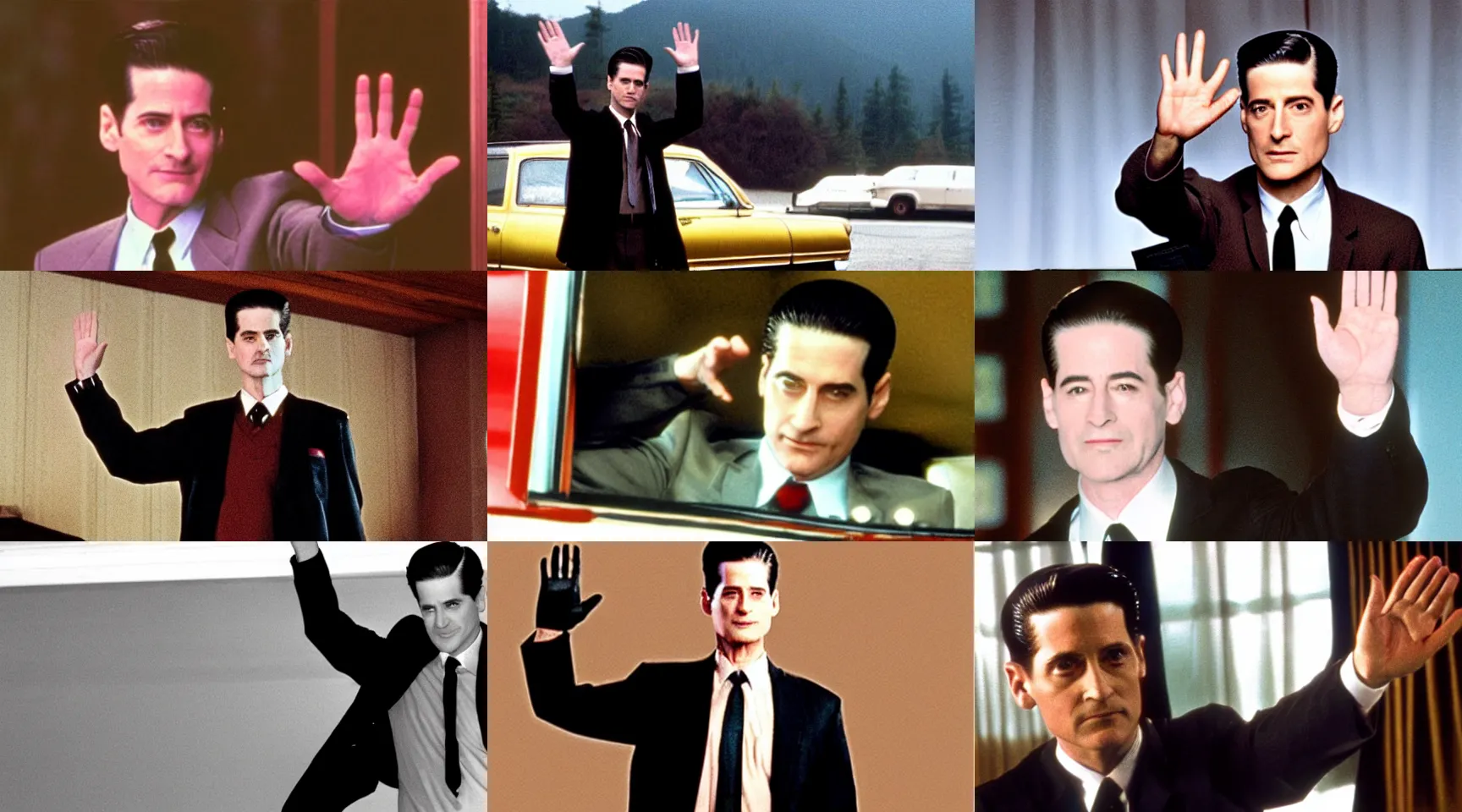 Prompt: agent dale cooper from the tv show twin peaks waving goodbye