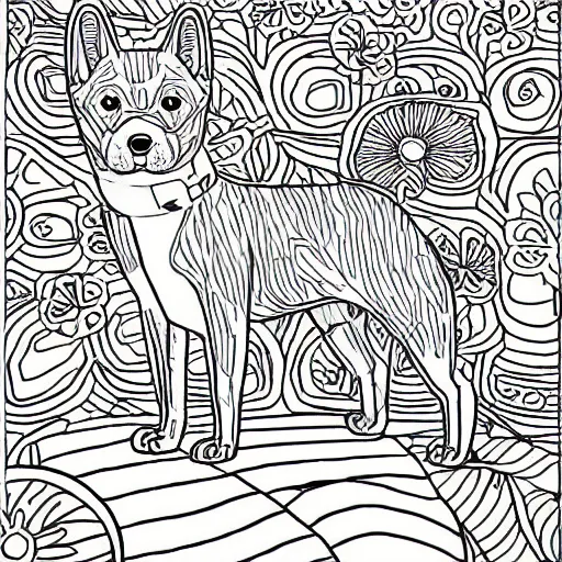 Image similar to Shiba Inu coloring book page, black and white