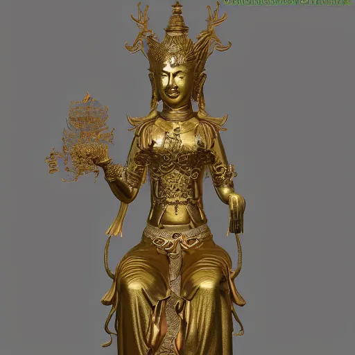 Prompt: Guanyin Of The Southern Seas, digital sculpture by Keita Okada, octane render, zbrush, highly detailed, realistic, 8K, trending on artstation, cgsociety