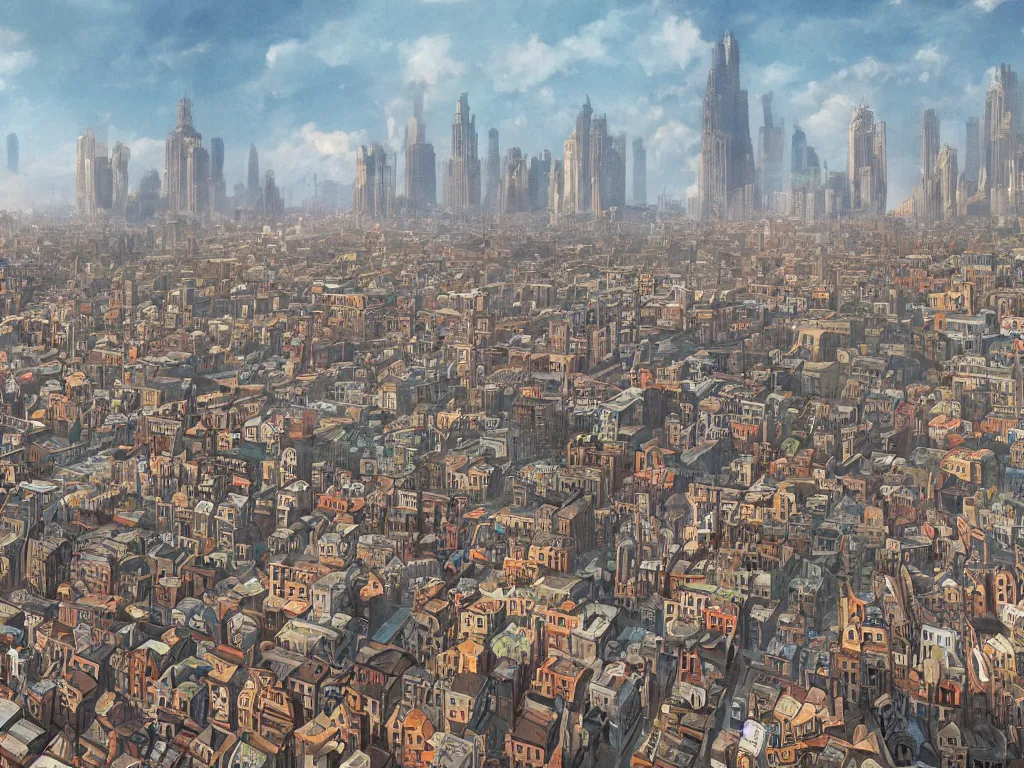 Prompt: A 1920 city filled with copies of the same woman over and over, long distance shot, fantasy art, 4k