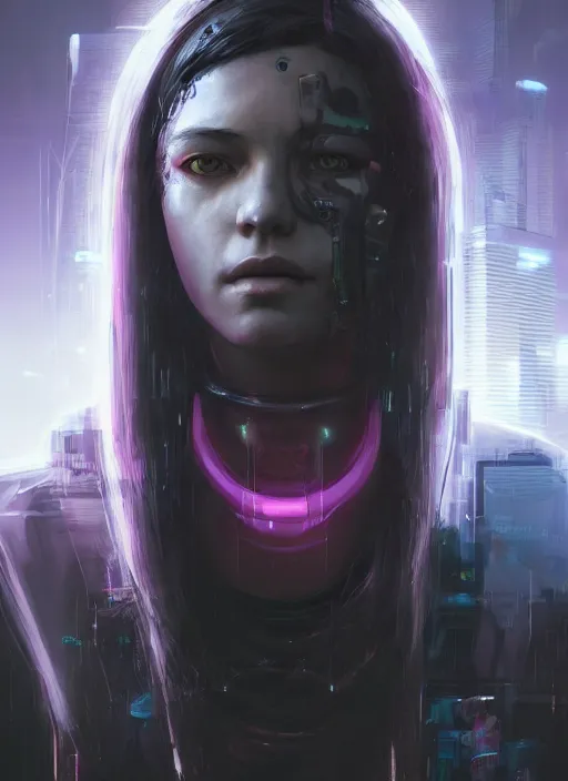 Image similar to portrait of a cyberpunk cyborg girl, art by maciej kuciara and liam wong, matte painting, trending on artstation, neon, realistic shading, perfect face, fine details, radiant light, 4 k