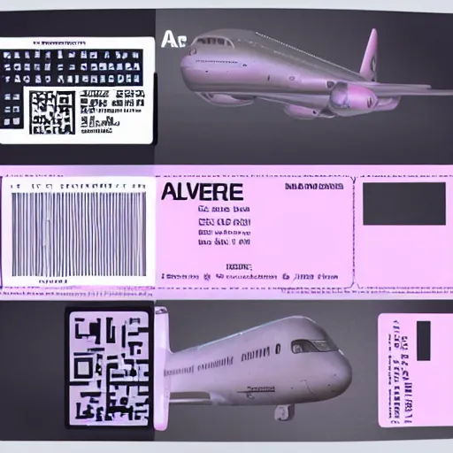 Image similar to graphic design of pale pink airline tickets to the metaverse, alien ar code and e - ink display