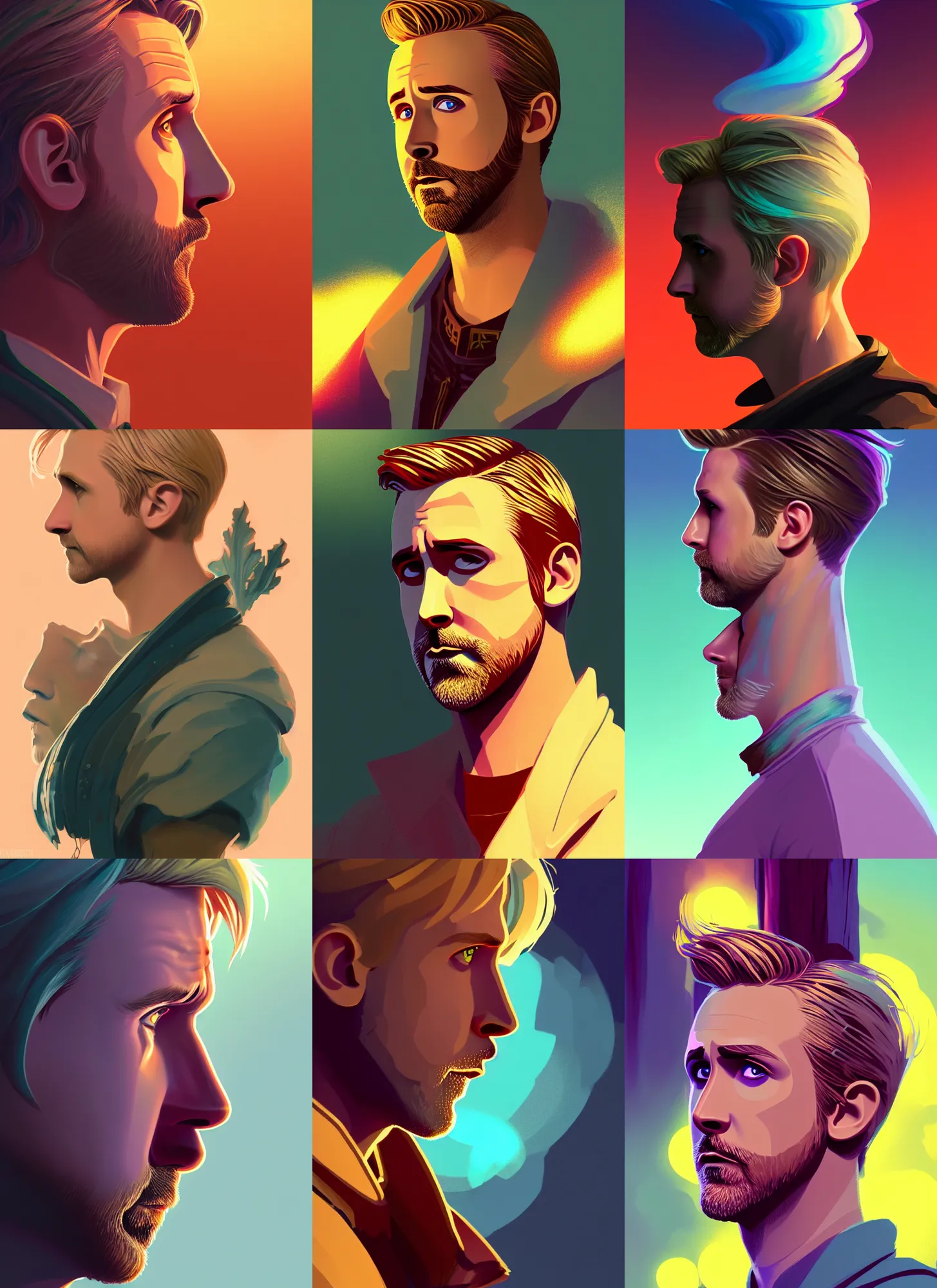 side profile centered painted portrait, ryan gosling | Stable Diffusion ...