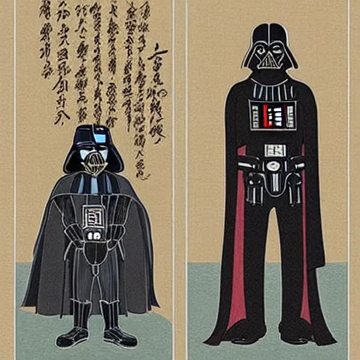 Image similar to darth vader in the style of ancient japanese paintings