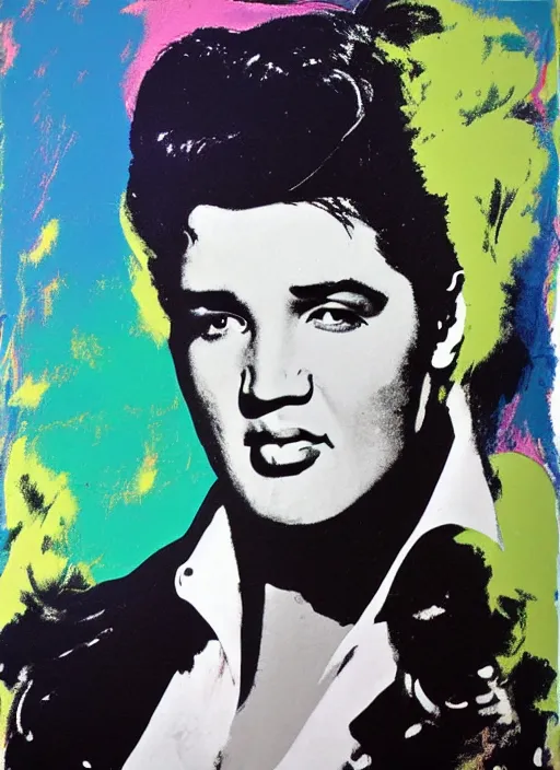 Image similar to oil painting of elvis presley by warhol