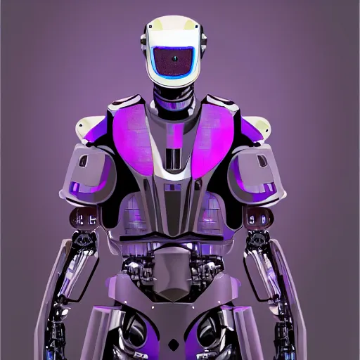 Prompt: self portrait of a robot raven with purple and black body armor, digital art, realistic, ultradetailed, concept art, art by Syd Mead and Moebius, trending on artstation, devianart, cgsociety