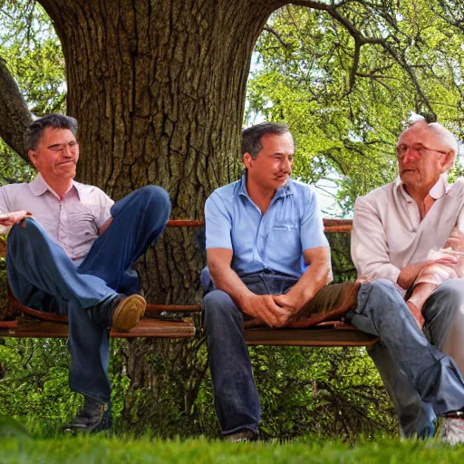 Image similar to 4 men relaxing by an oak tree