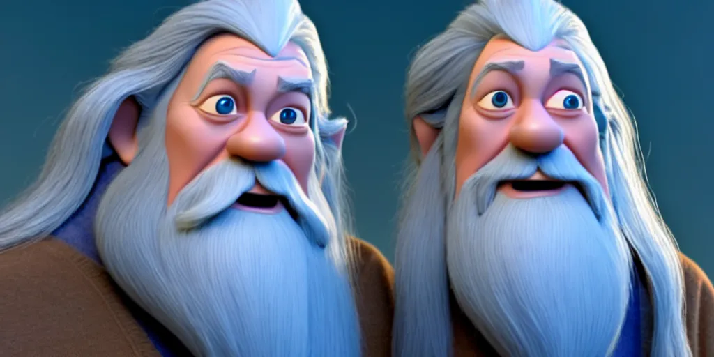 Image similar to a wholesome animation key shot of a gandalf the grey pixar and disney animation sharp render 3 d animated