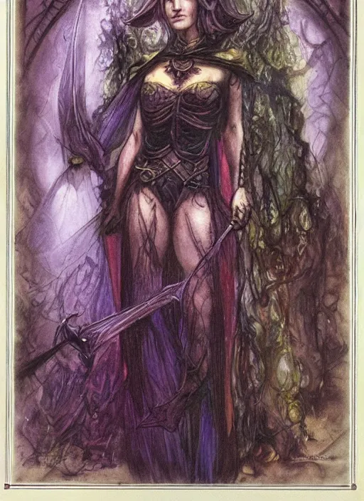 Image similar to portrait of young female sorceress of the endtimes, beautiful! coherent! dungeons and dragons character, by brian froud, strong line, night color, high contrast