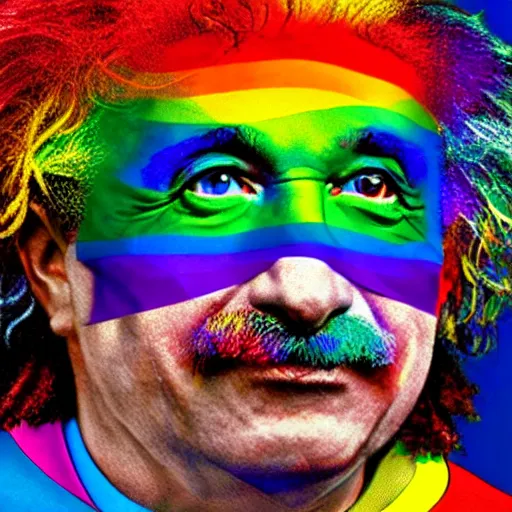 Prompt: pride parade einstein portrait