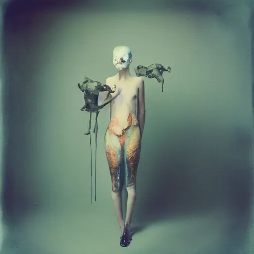 Image similar to kodak portra 4 0 0, wetplate, photo of a surreal artsy dream scene, horror, animal, carneval, grotesque, photographed by paolo roversi style