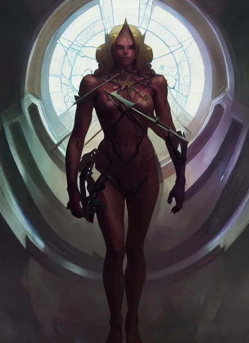 Image similar to overlord, overlord season 4, body portrait, slight smile, highly detailed, digital painting, artstation, concept art, sharp focus, illustration, art by wlop and greg rutkowski and alphonse mucha and artgerm