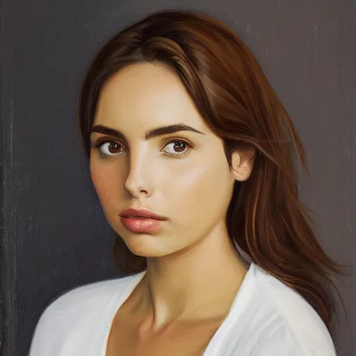 Image similar to a gallery painting portrait by Phil noto. The painting is of Ana Celia de Armas Caso