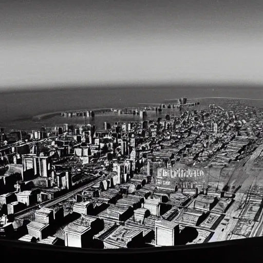 Image similar to 1 9 5 0 s city at the bottom of the ocean realistic dark towers, view from sea floor