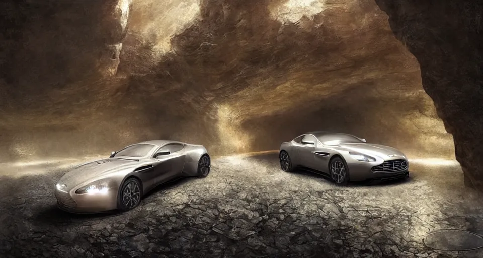 Prompt: Aston Martin in modern cave Next to the pool,digital art,ultra realistic,ultra detailed,art by greg rutkowski