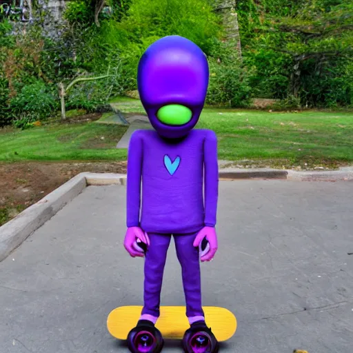 Image similar to purple alien at skateboard