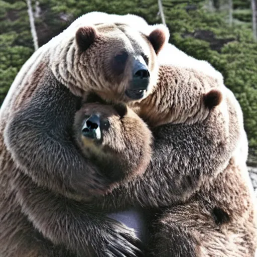 Prompt: “tardigrade and grizzly bear mobsters hugging”