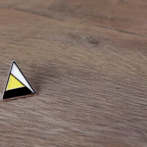 Prompt: a retro minimalistic triangle enamel pin of a retro minimalistic flame fire warning label, smooth curves